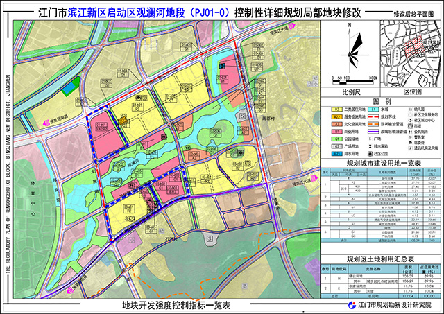 关于公布江门市滨江新区启动区观澜河地段(pj01-o)控制性详细规划局部